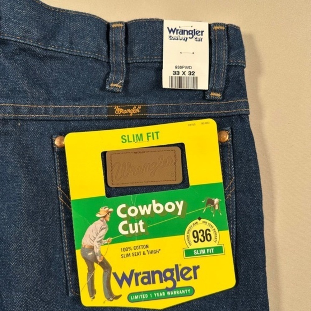 Wrangler Cowboy Cut 936 Slim Fit Jeans Mens‎ 34x32 Indigo Blue Denim NWT - Picture 5 of 12